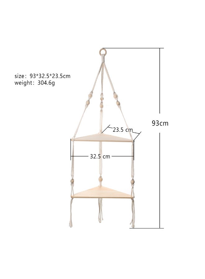 Boho Macrame Hanging Shelf with Triangular Wooden Board | Hand-Woven Rope Floating Shelf for Plants & Wall Decor - Image 3